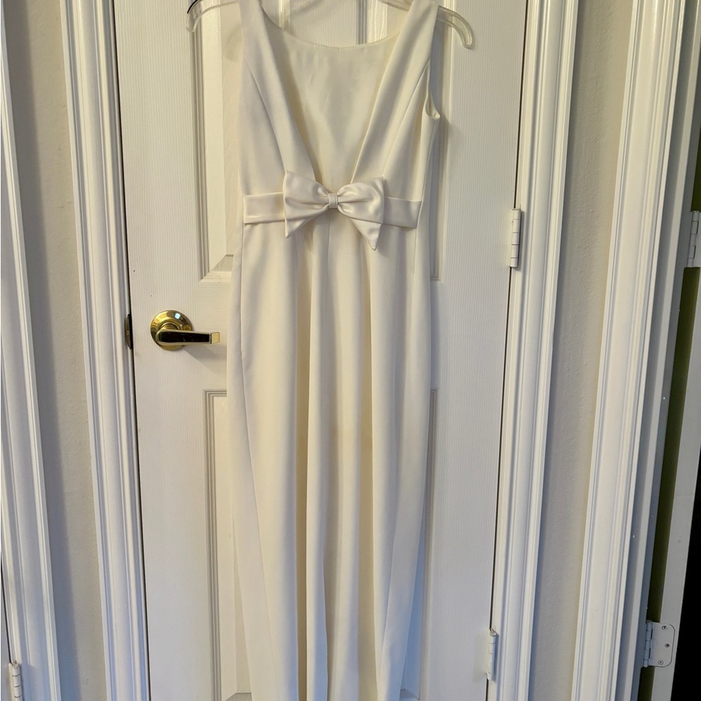 Laundry By Shelli Segal Cream Maxi Dress with Waist Bow